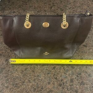Coach Dark Brown (with burgundy undertones) Tote with Gold Accents
